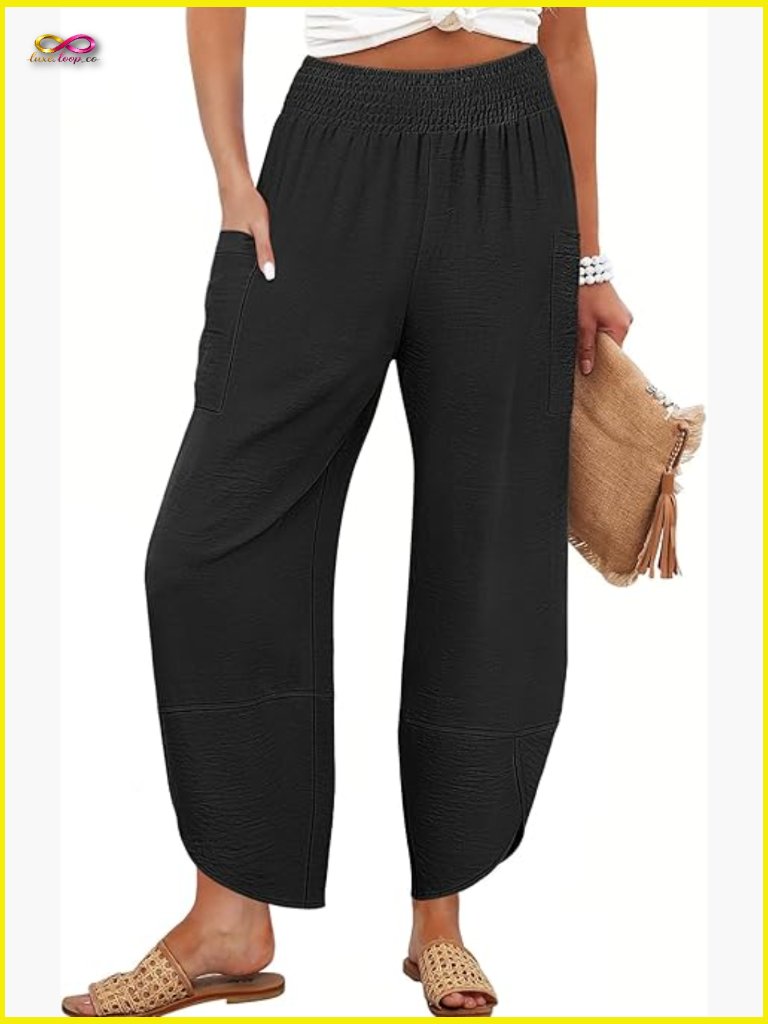 Wide Leg Palazzo Capri Pants High Waisted Flowy Lounge Beach Trousers